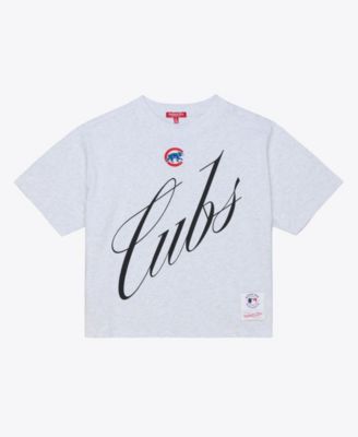 Women's Heather Gray Chicago Cubs Script Cropped Boxy T-Shirt