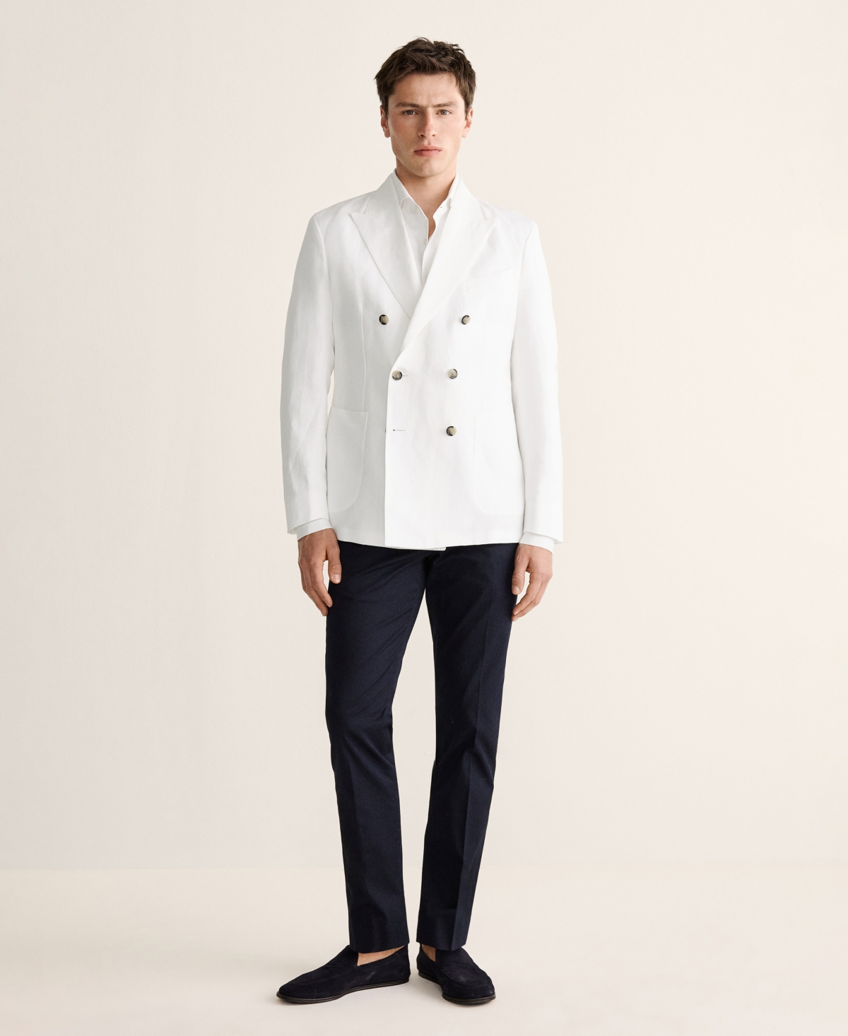 Mango Men's Slim-Fit Linen-Blend Double-Breasted Blazer