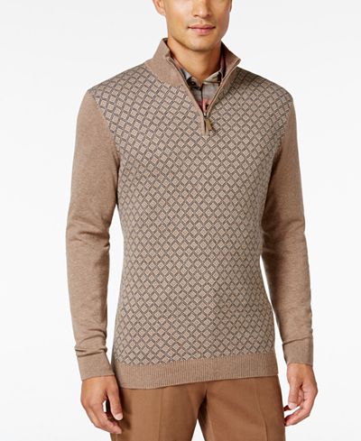 Tasso Elba Men's Pattern Quarter-Zip Sweater, Classic Fit
