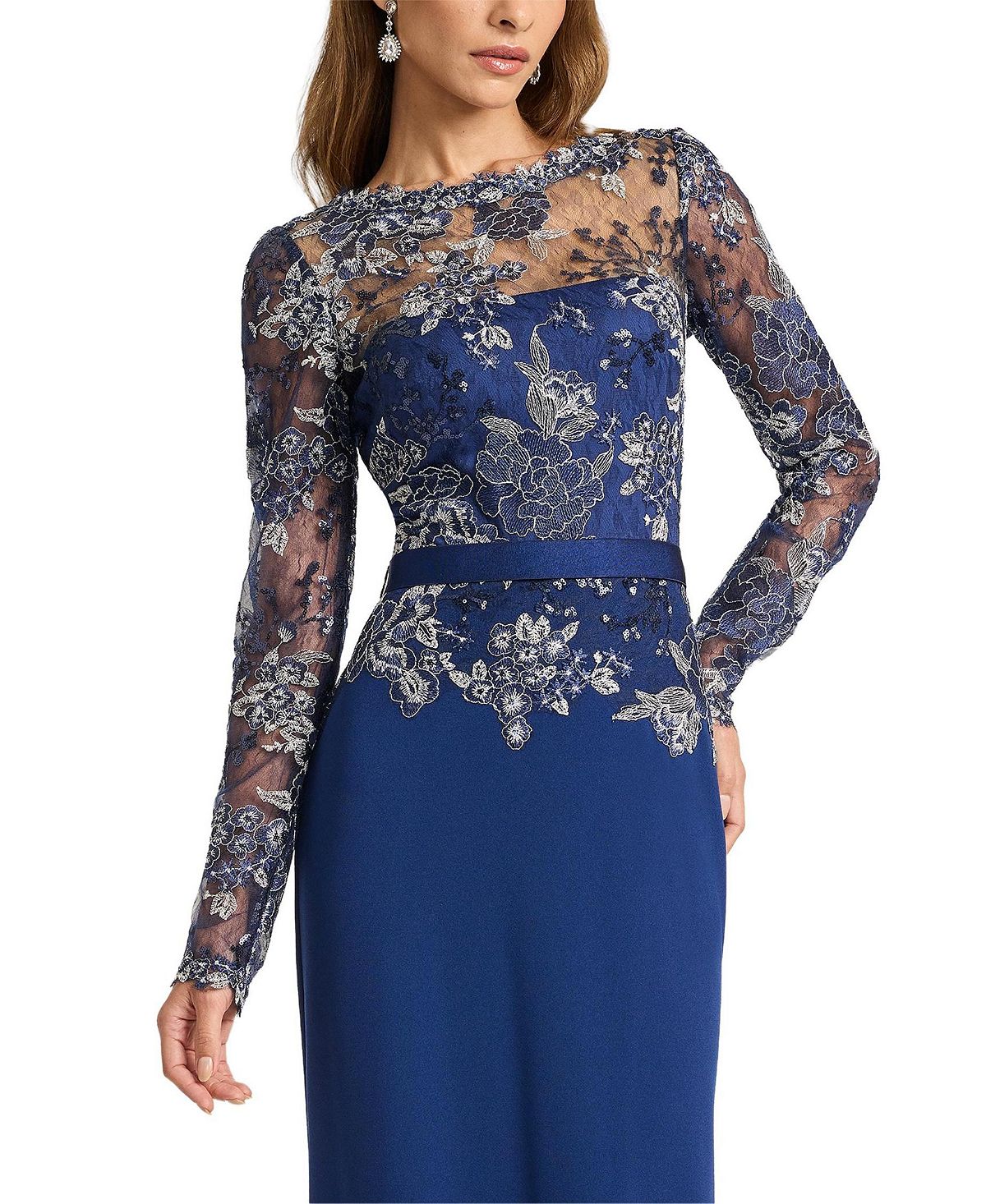 Tadashi Shoji Women's Beacon Belted Embroidered Illusion Gown view 4 — MAYCSS fashion products
