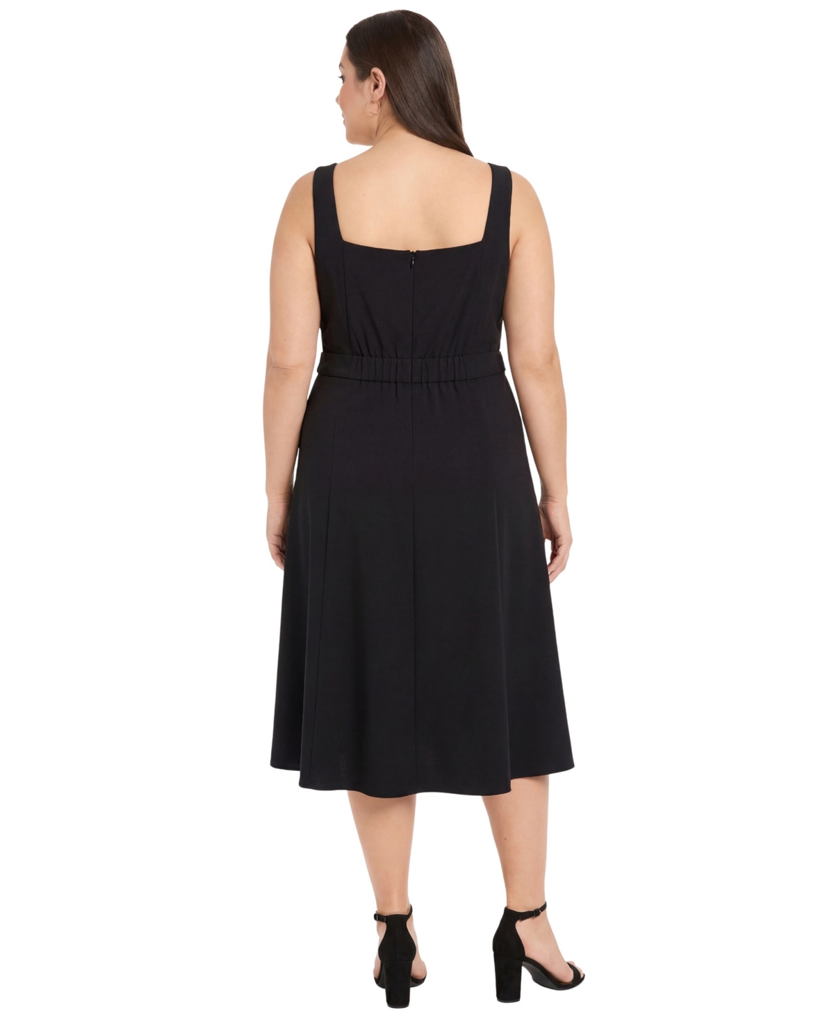 London Times Plus Size Square-Neck Sleeveless Scuba Crepe Midi Dress