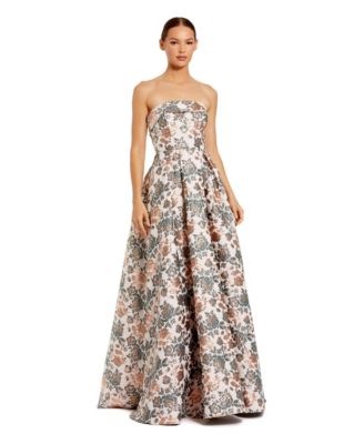 Petite Strapless Floral Brocade Ball Gown