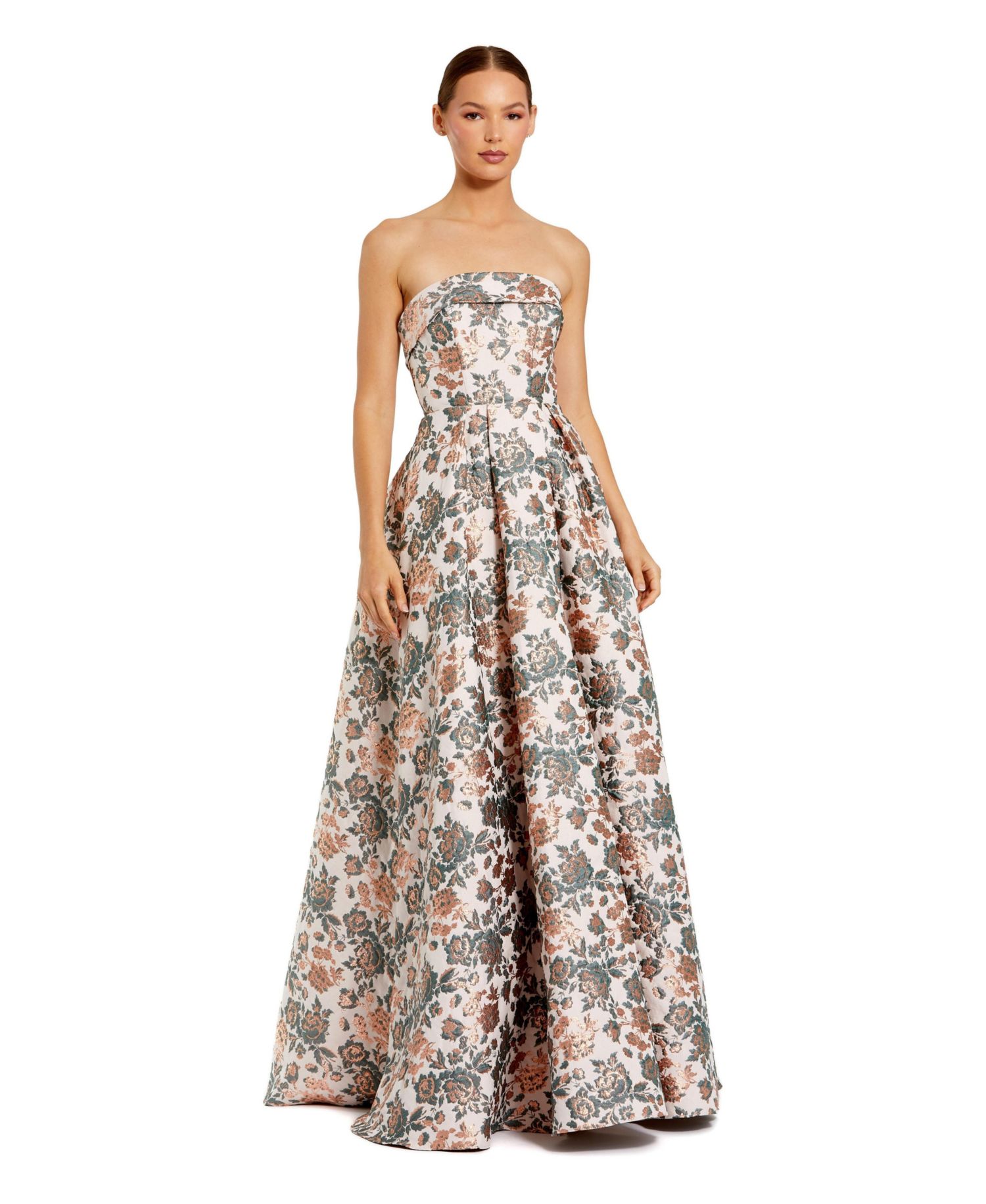 Petite Strapless Floral Brocade Ball Gown