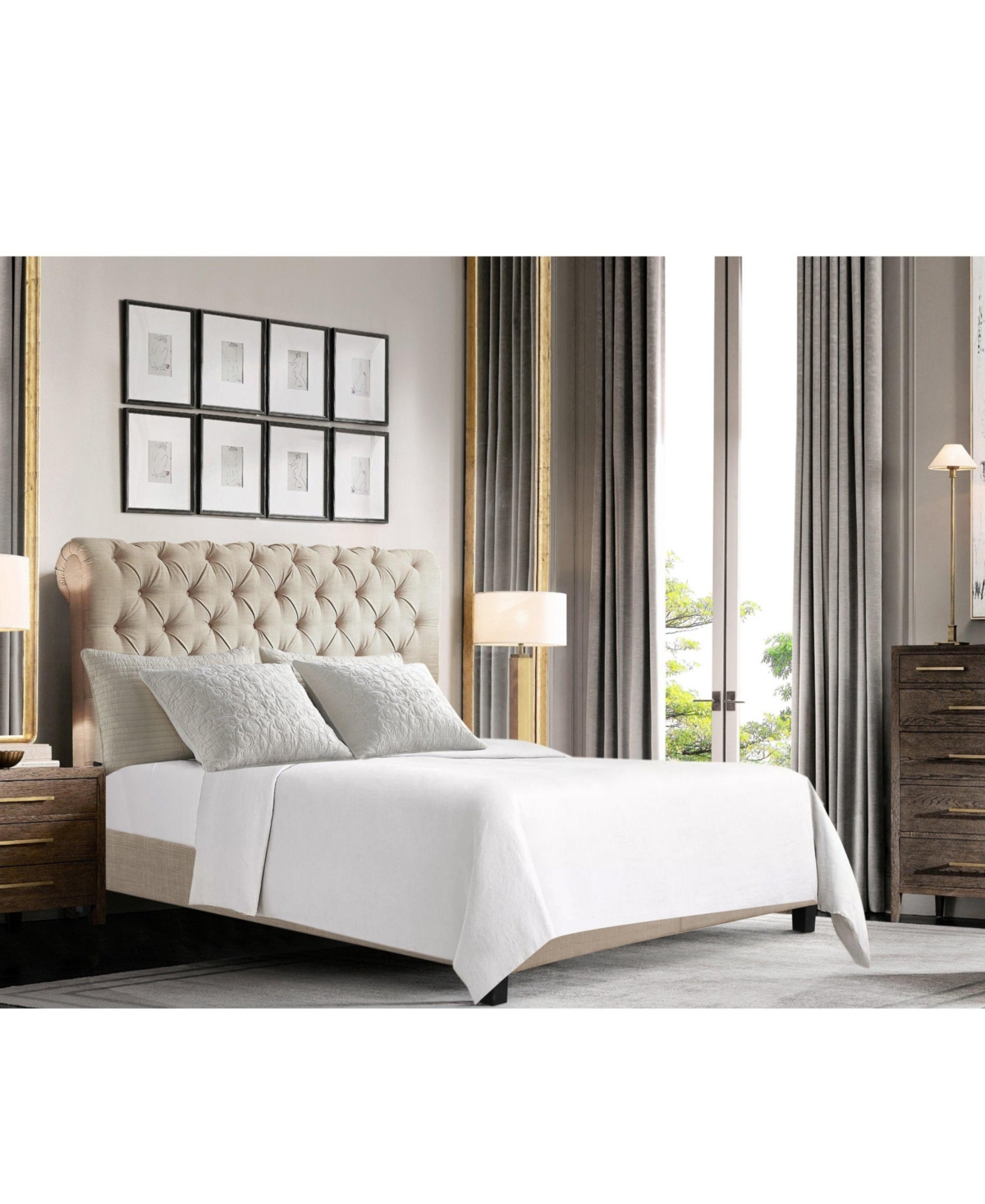 Boyel Living Luxury Upholstered Bed Frame with Tufted Headboard Platform Bed with Solid Wood Frame