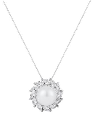 Cultured Freshwater Pearl (8-9mm) & Lab-Grown Sapphire Pendant Necklace in 925 Sterling Silver