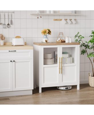 Farmhouse Glass Door Sideboard Cabinet, Heavy Duty Engineered Wood Storage Buffet for Dining Room Living Room