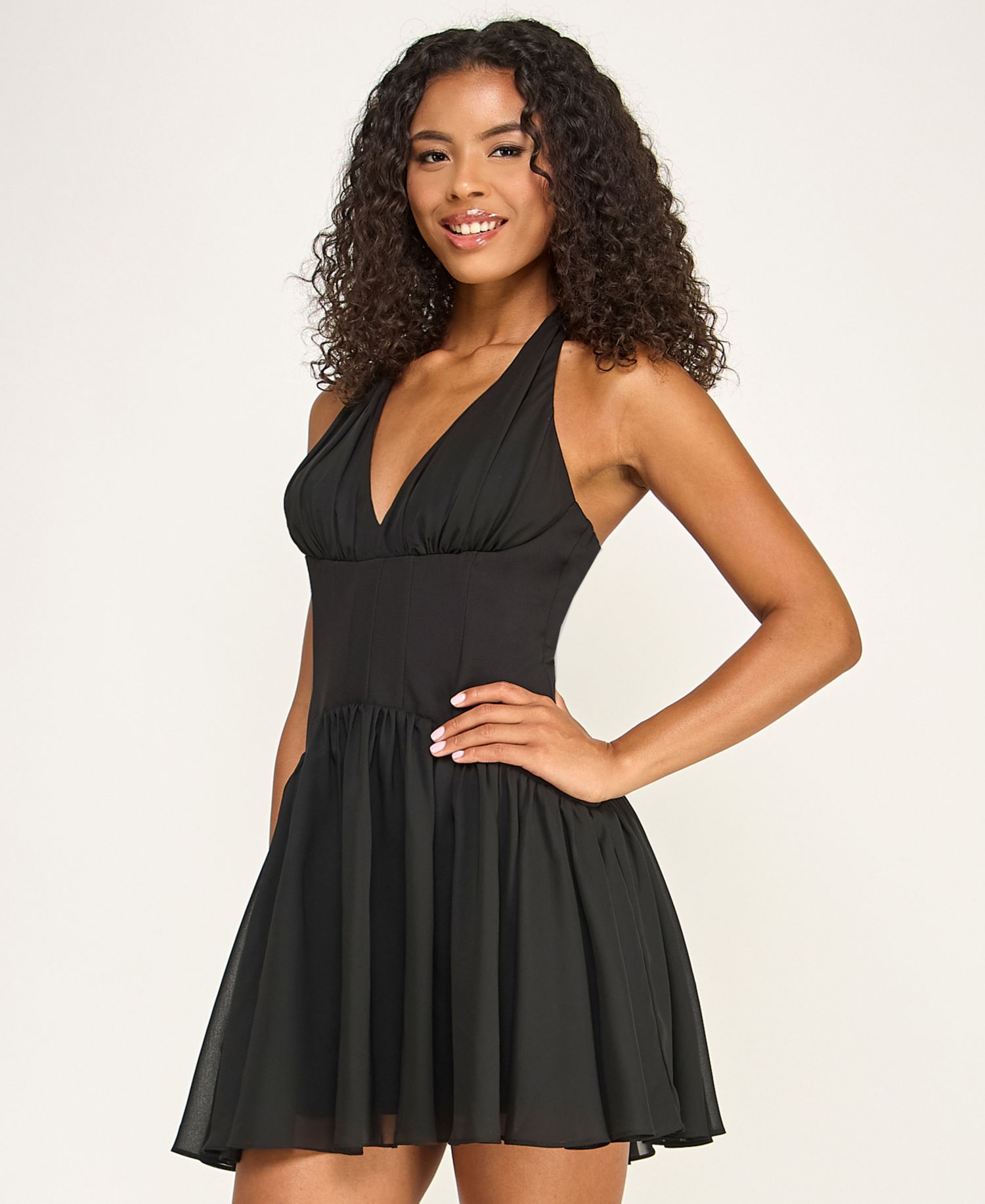 Juniors' Halter Drop Waist Chiffon Dress