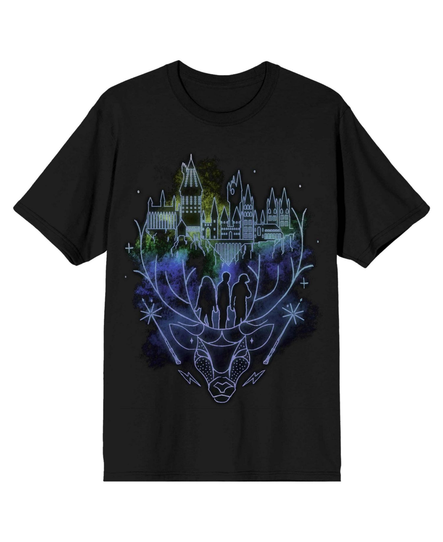 Men's Hogwarts Patronus Line Art Black T-shirt-Medium