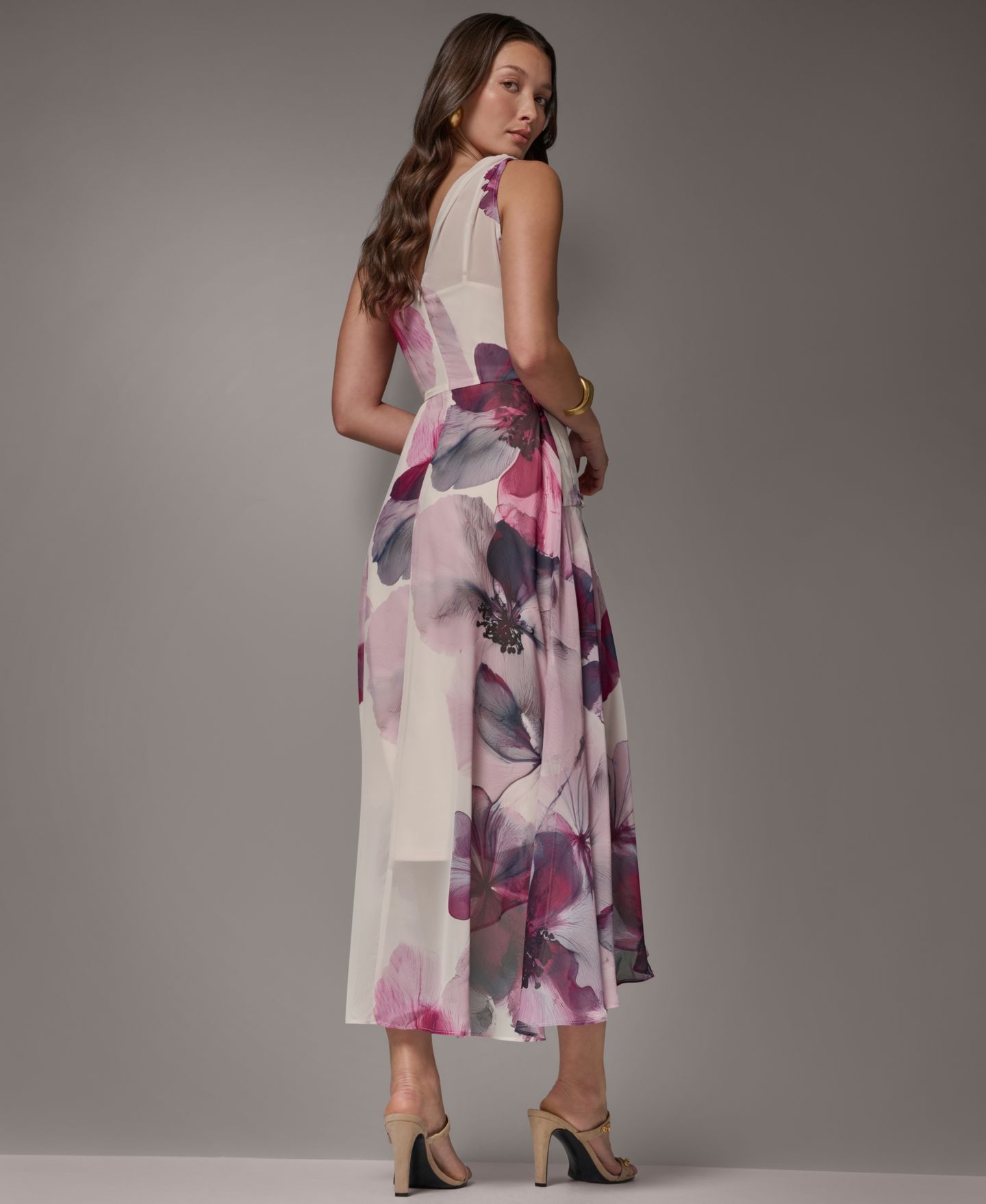 Женское платье Donna Karan New York Printed Chiffon Faux Wrap Midi, цвет: Сангрия разноцветный — фото 6