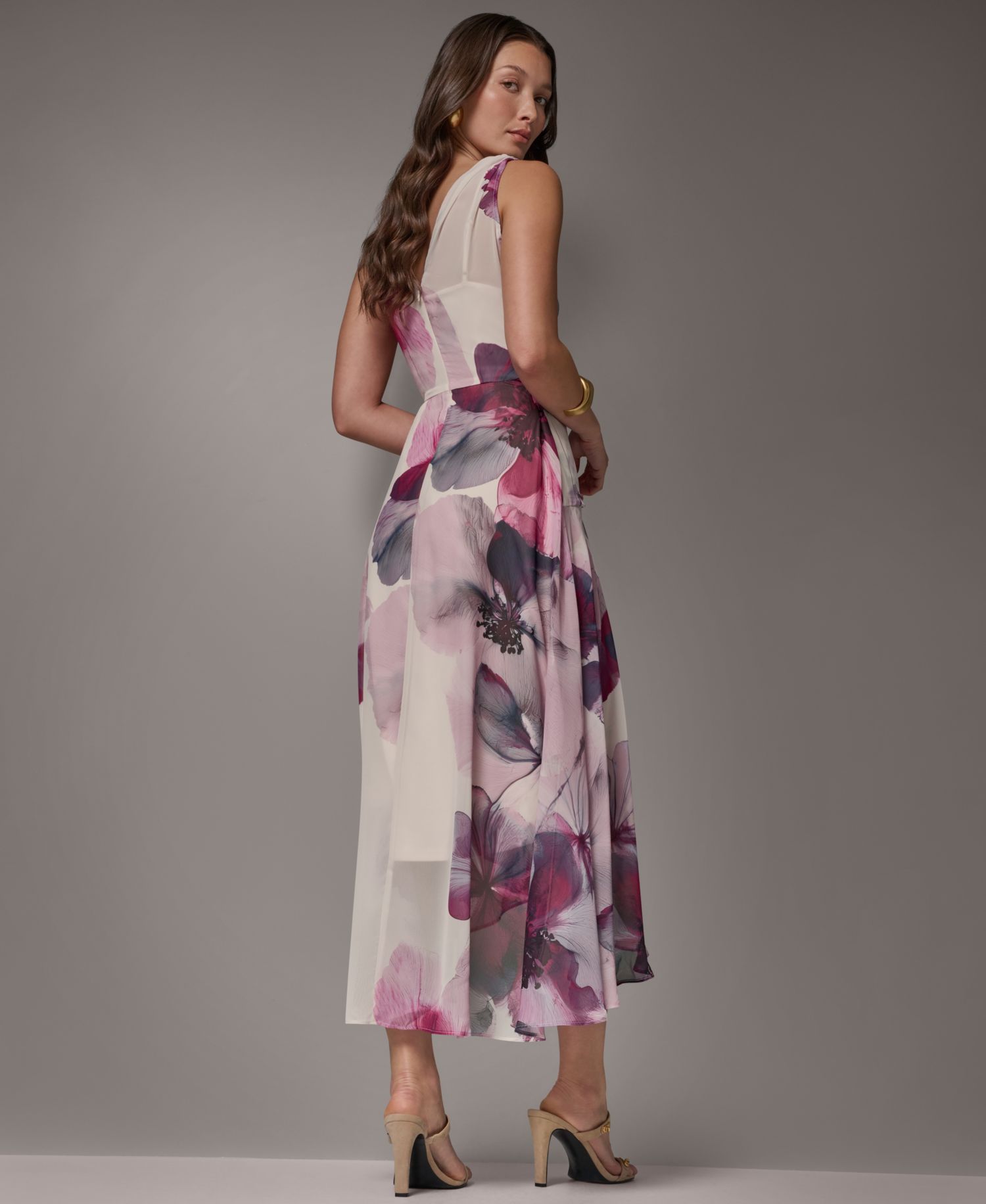 Women's Printed Chiffon Faux Wrap Midi Dress