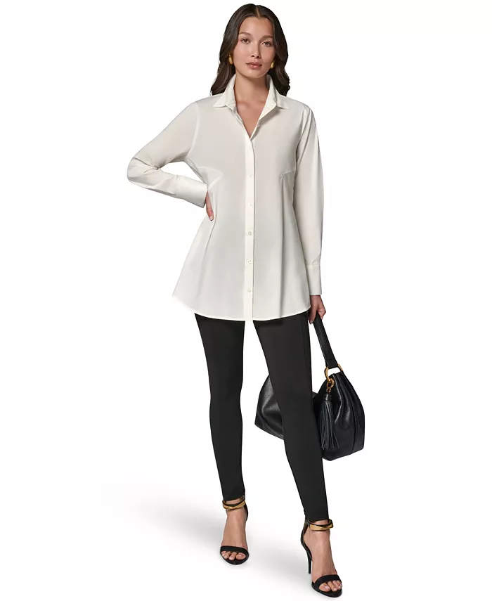Women's A-Line Button-Down Poplin Tunic Top - thumbnail 6