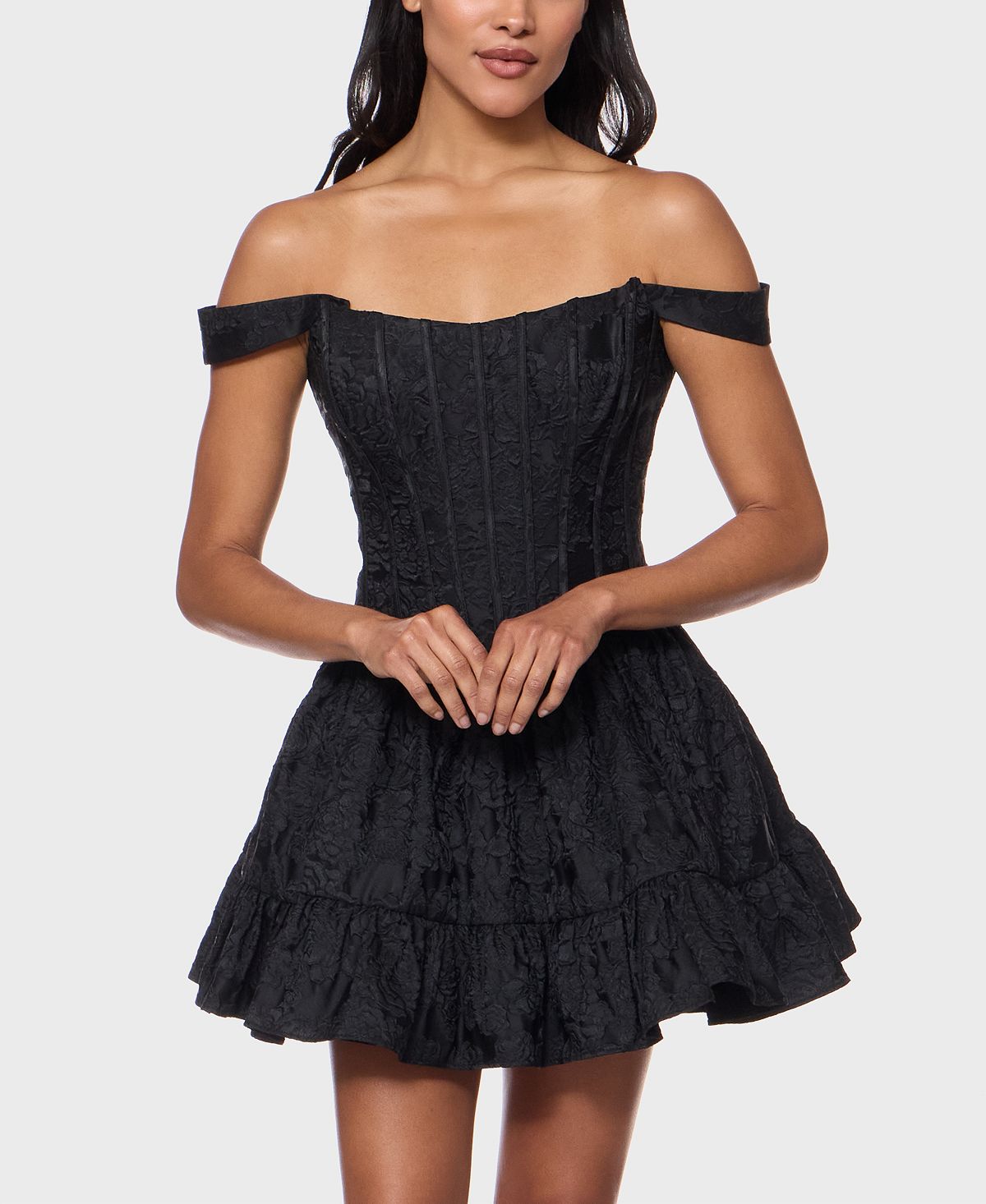 Alex & Sophia Juniors' Off-The-Shoulder Corset Bodice Jacquard Dress view 1 — MAYCSS fashion products