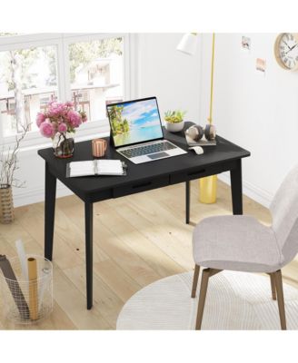 39-Inch Writing Desk with 2 Slim Drawers - Office Desk with Rubber Wood Legs | Modern MDF Study Table | Easy Assembly