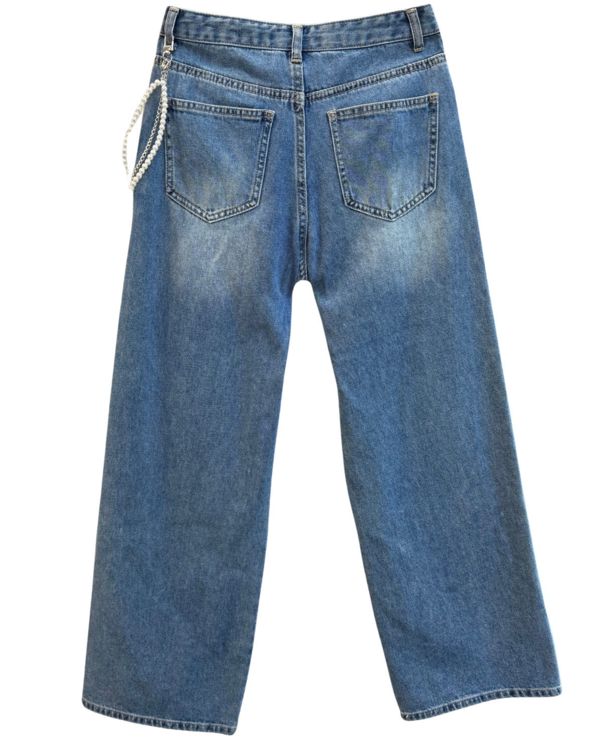 With Jules Girls' 7-16 Wide-Leg Chain Detail Jeans