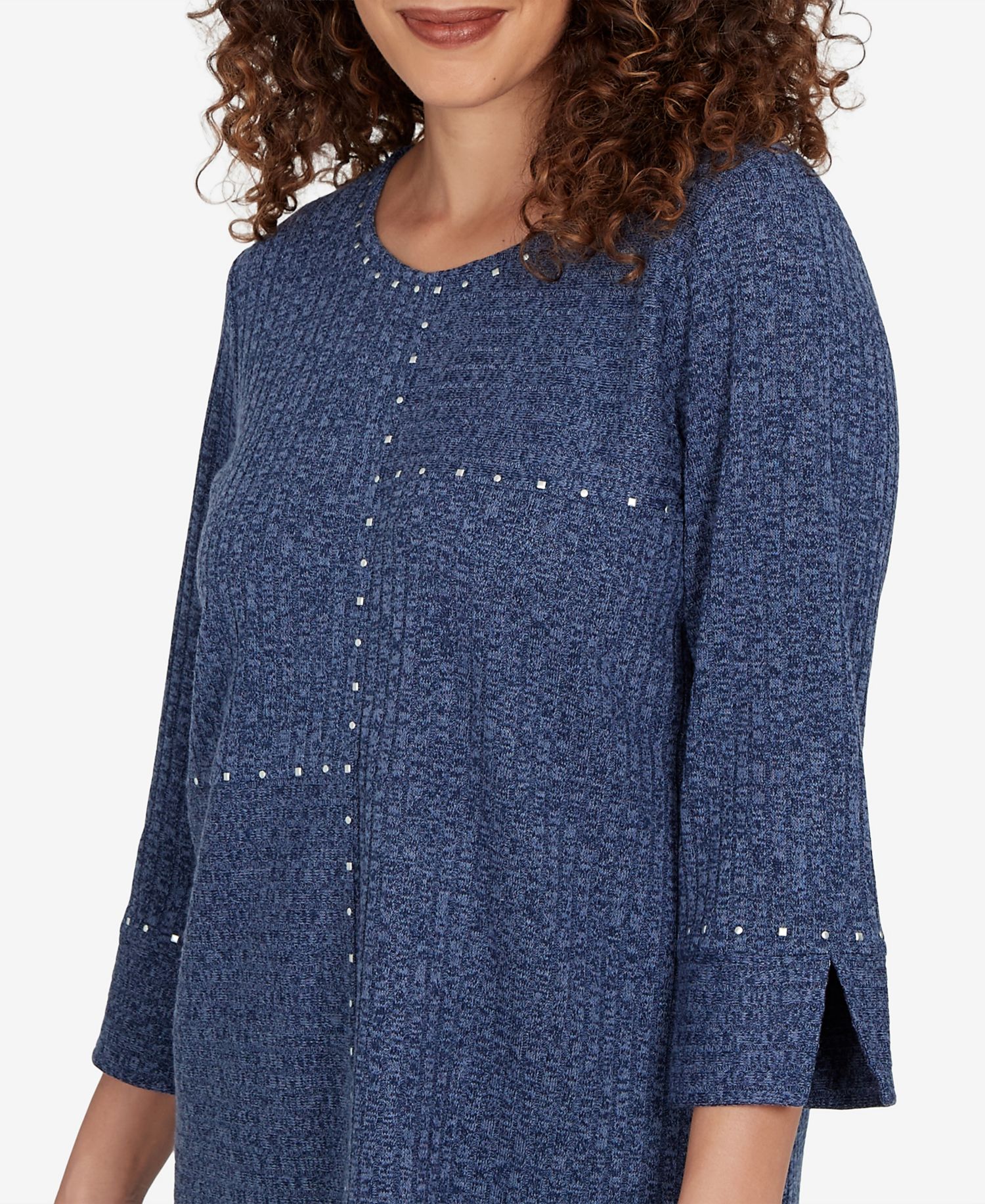 Women's Spliced Texture Metallic Studded Top