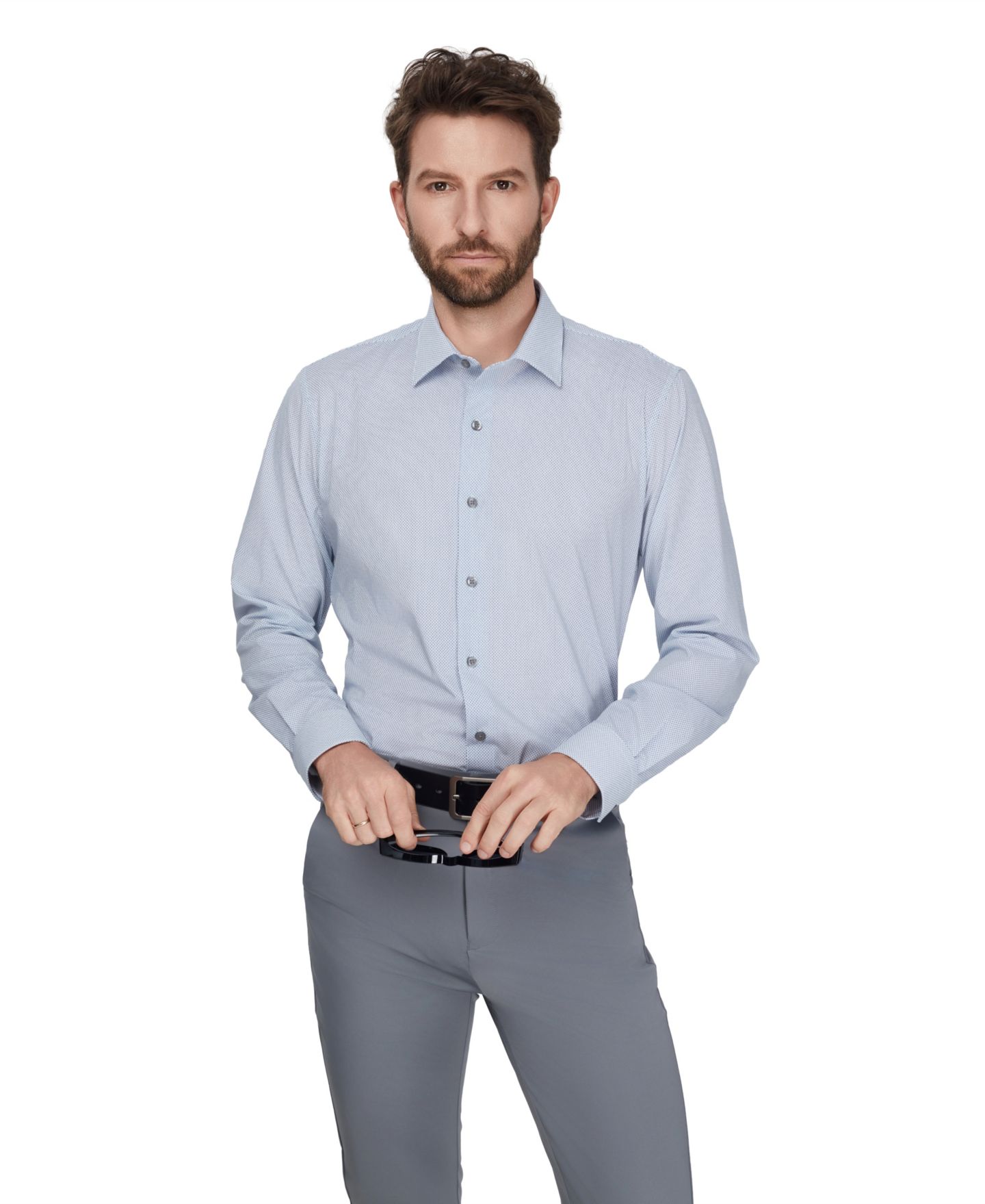 Мужская рубашка Alfani Slim-Fit Spread Collar Dress Shirt, цвет: Синий — фото 5