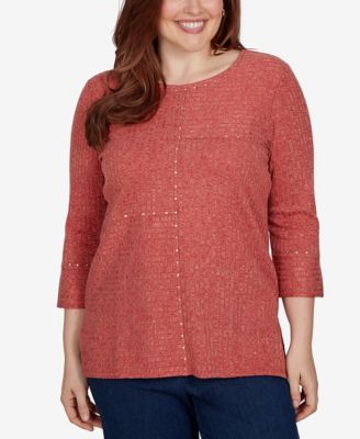 Women's Spliced Texture Metallic Studded Top