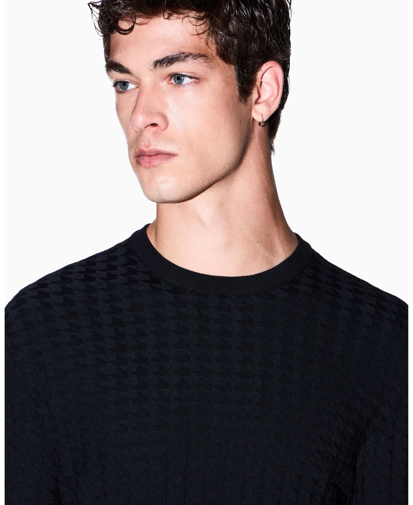 Мужской свитер A|X Armani Exchange Geometric Ribbed Viscose Crewneck, цвет: Глубокий тёмно-синий — фото 8