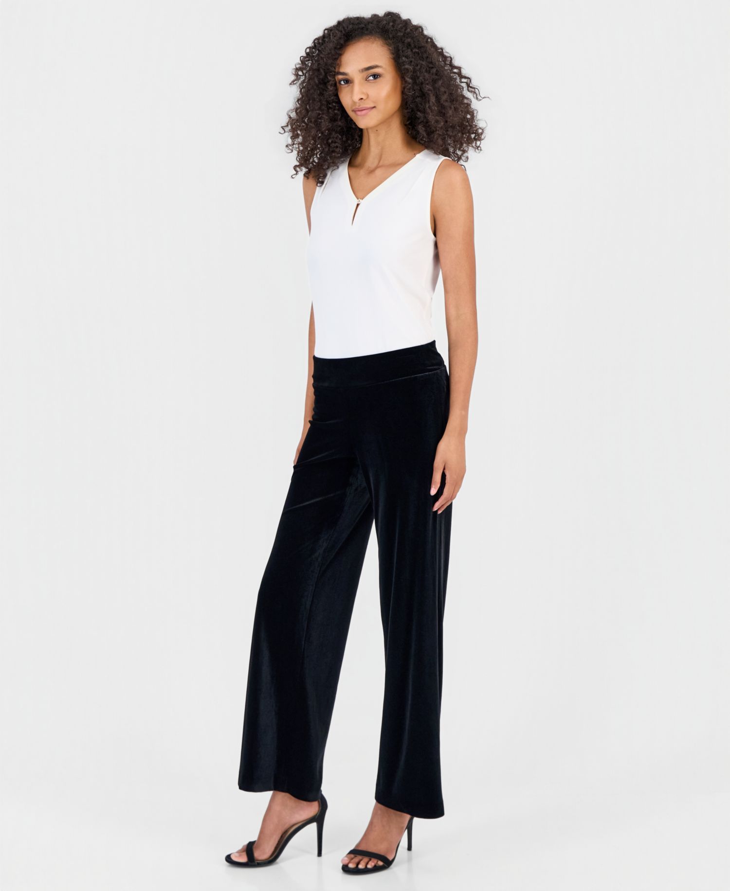 Petite High-Rise Pull-On Wide-Leg Velvet Pants