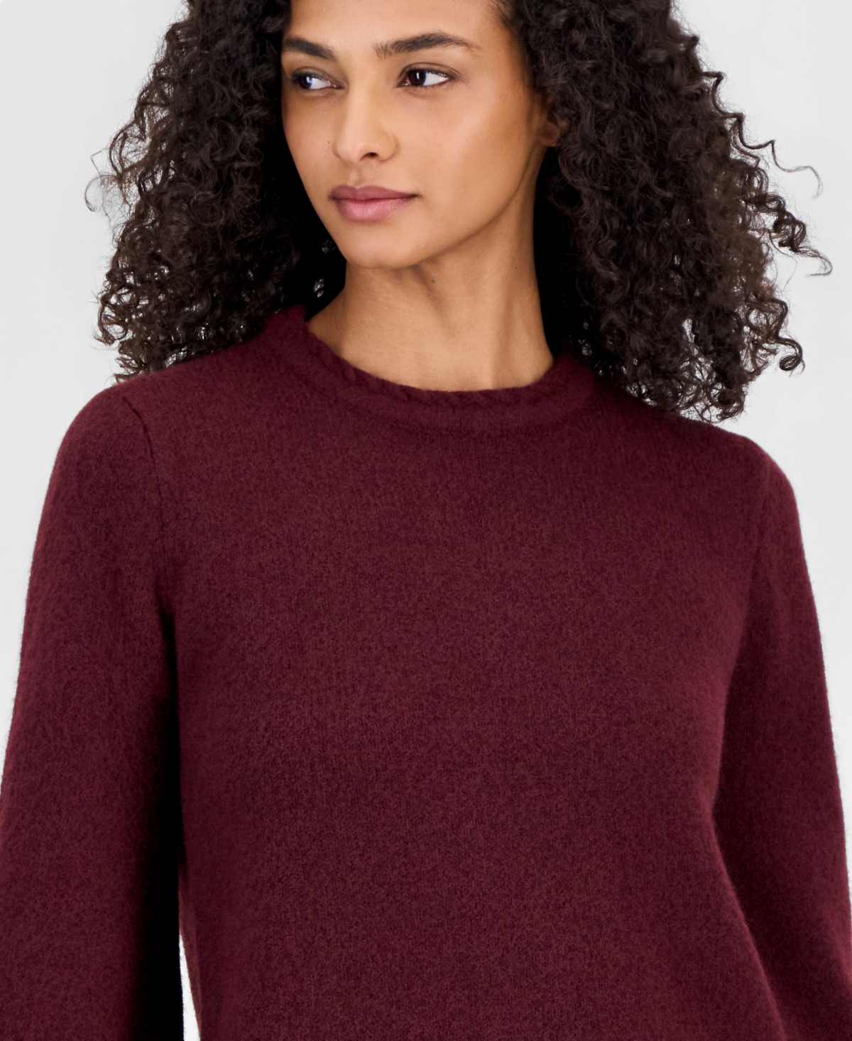 Anne Klein Women's Braided-Trim Long-Bell-Sleeve Sweater