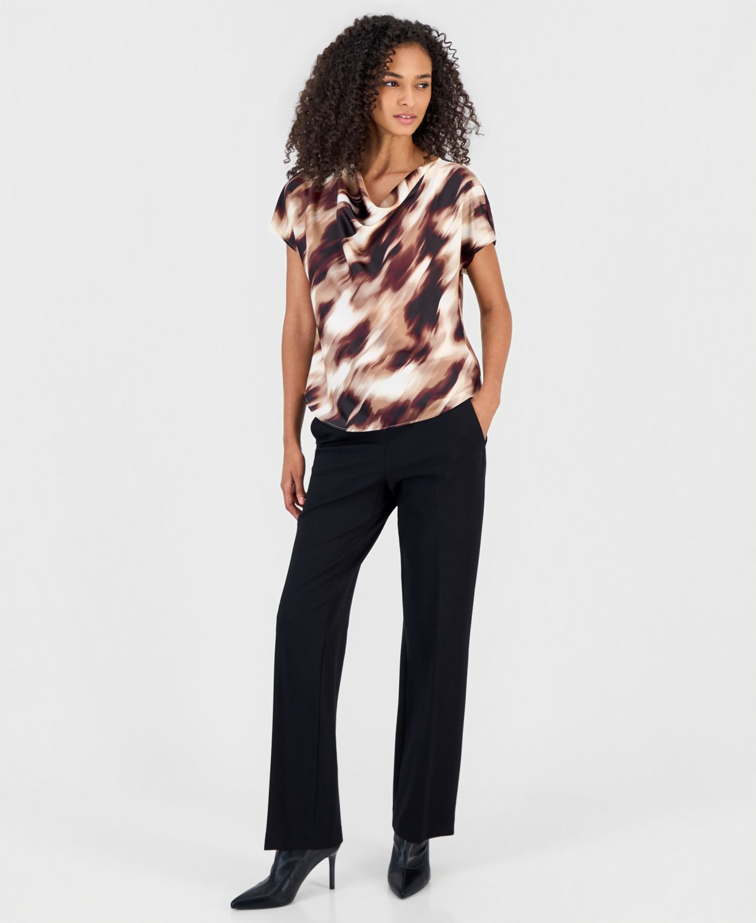 Women's Cowl Neck Short-Sleeve Blouse