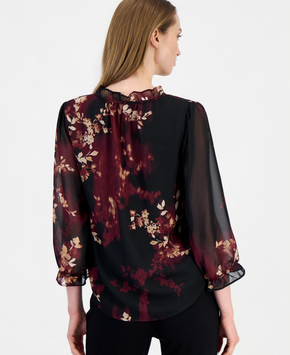 Anne Klein Petite Tulla Ruffle Long-Sleeve Blouse