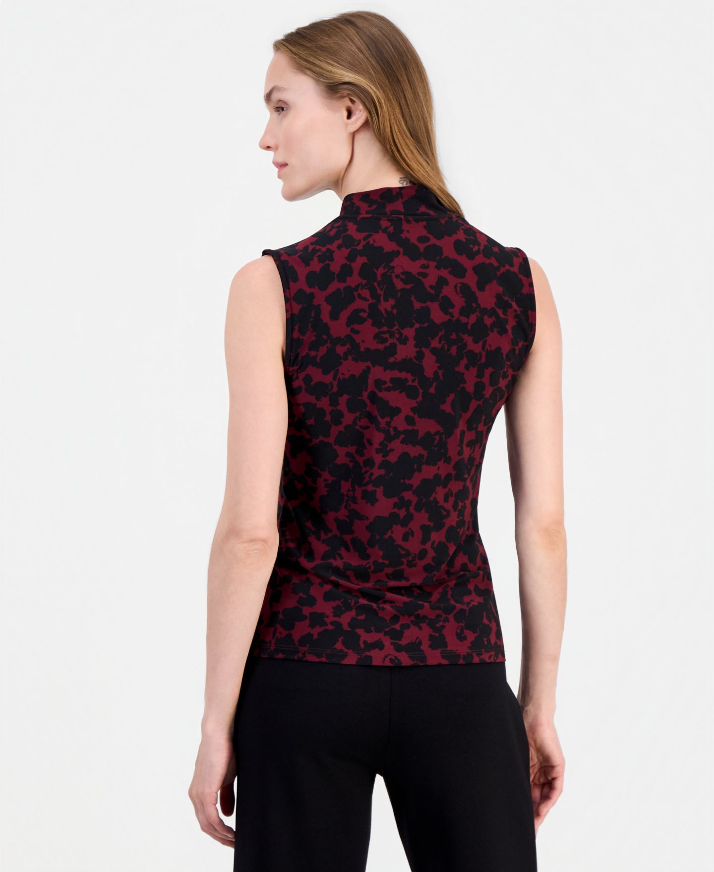Женский топ Anne Klein Printed Faux-Wrap Sleeveless Top, цвет: Чёрный — фото 2