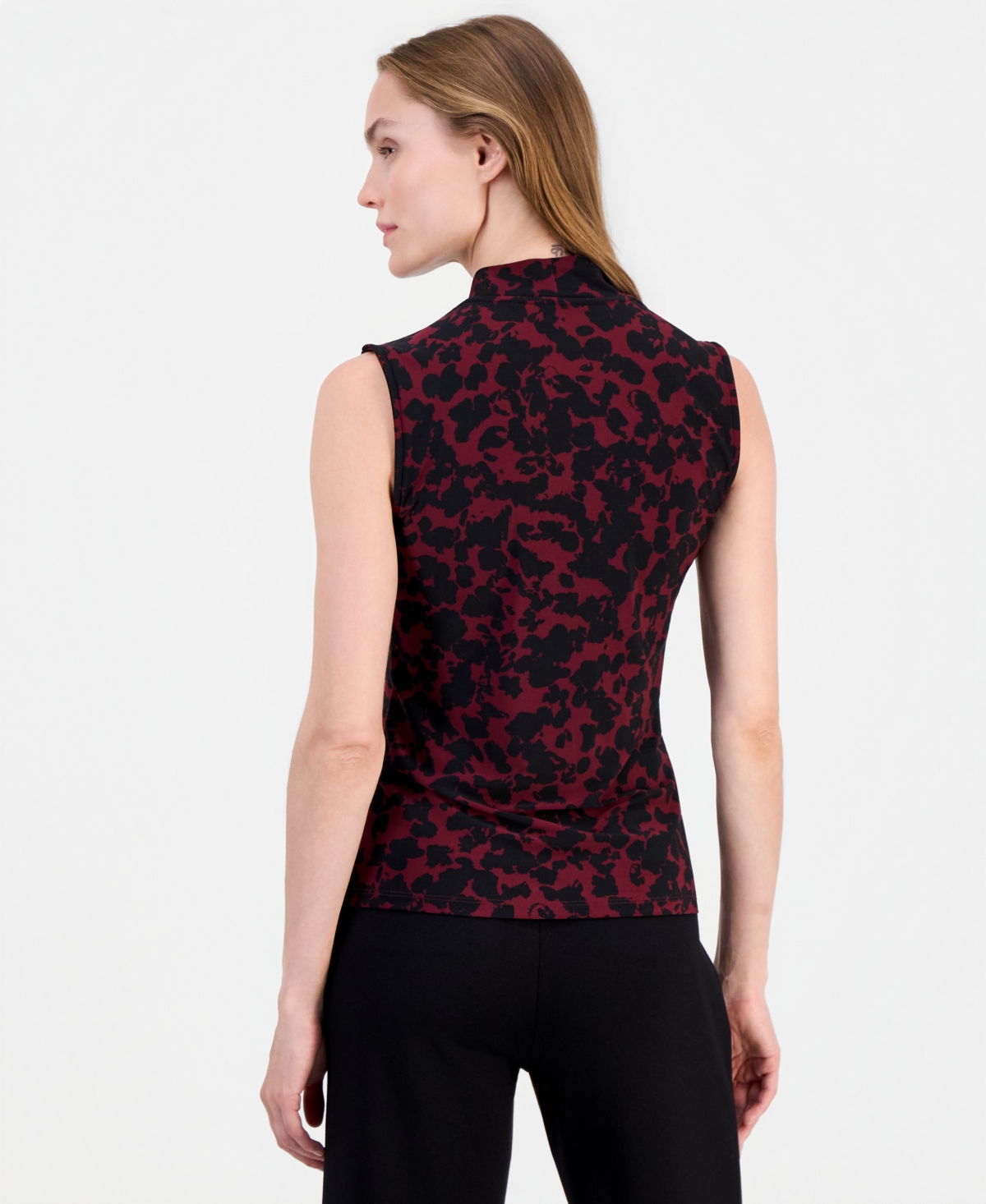 Anne Klein Women's Printed Faux-Wrap Sleeveless Top