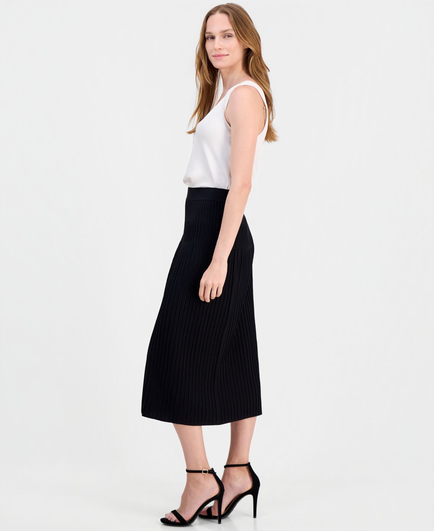 Женская юбка Anne Klein Pull-On Pleated A-Line Sweater Skirt, цвет: Чёрный — фото 2
