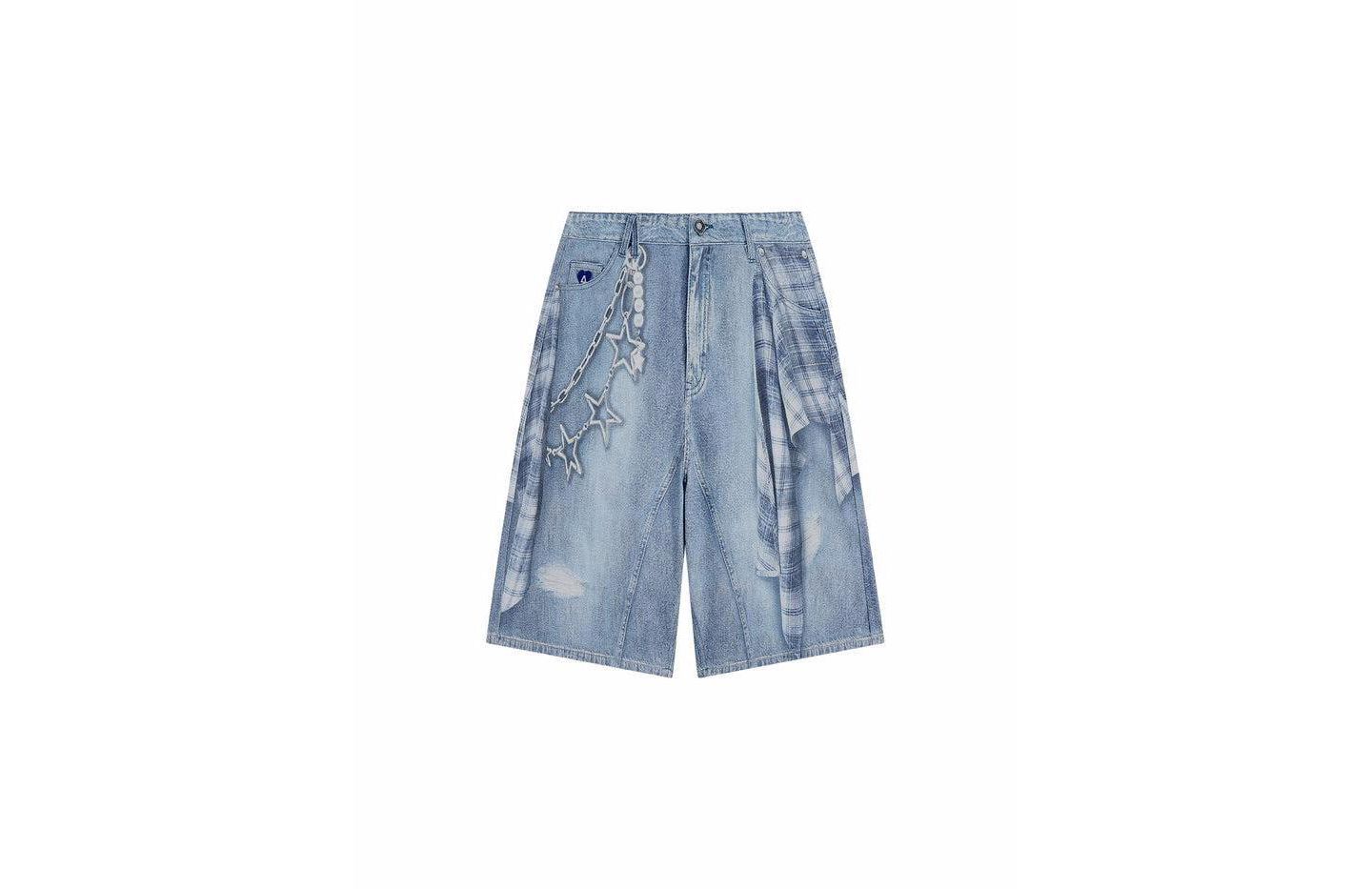 Женские шорты AELFRIC EDEN Plaid Panel Chain Jorts, цвет: Синий — фото 3