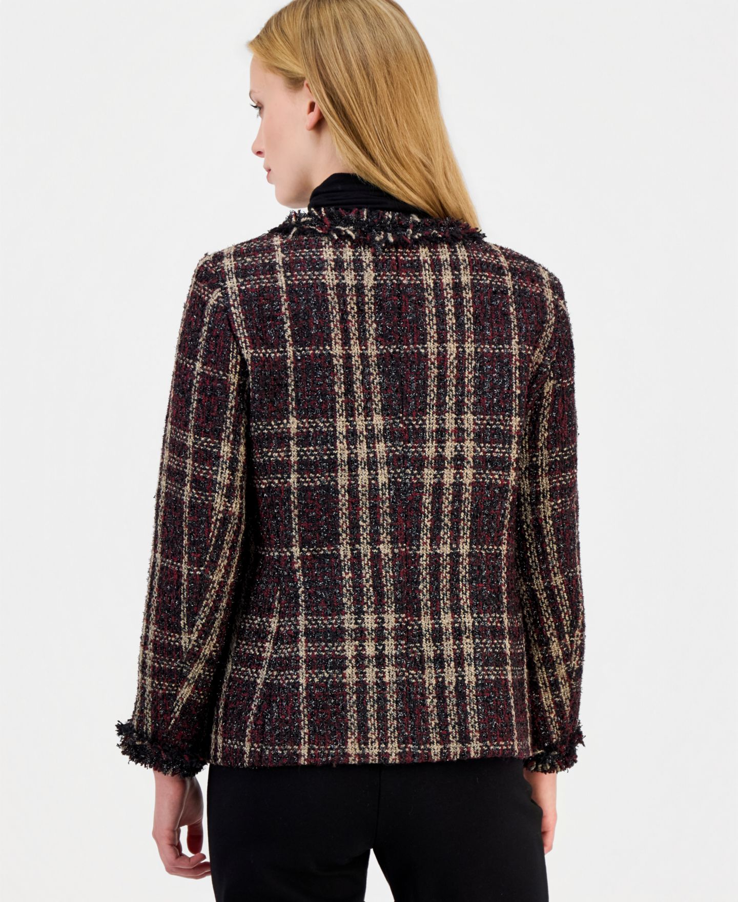 Женская куртка Anne Klein Plaid Fringe-Trim Tweed, цвет: Разноцветный — фото 3