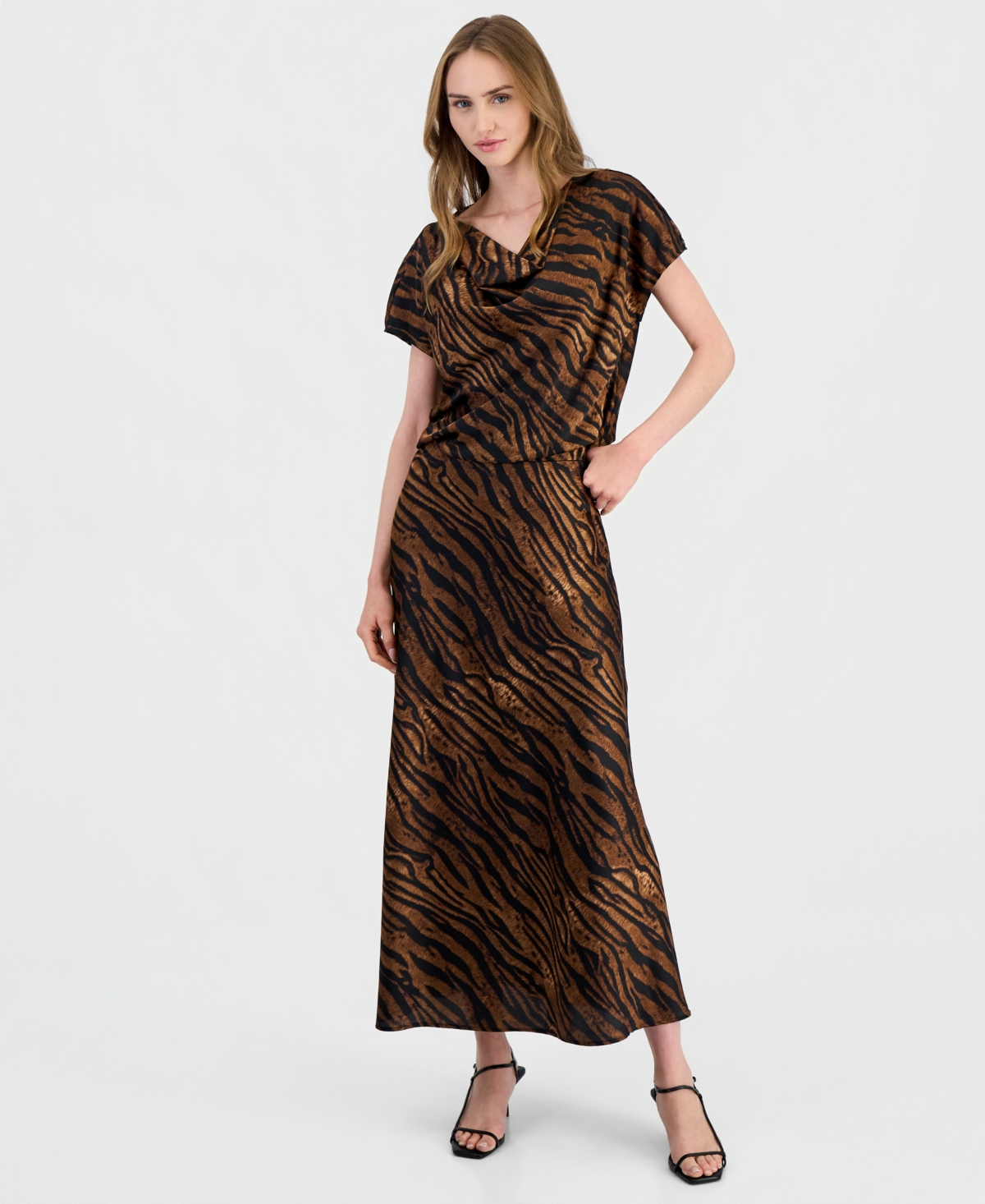 Anne Klein Petite Po Bias Animal-Print Lace-Trim High-Waisted Midi Skirt