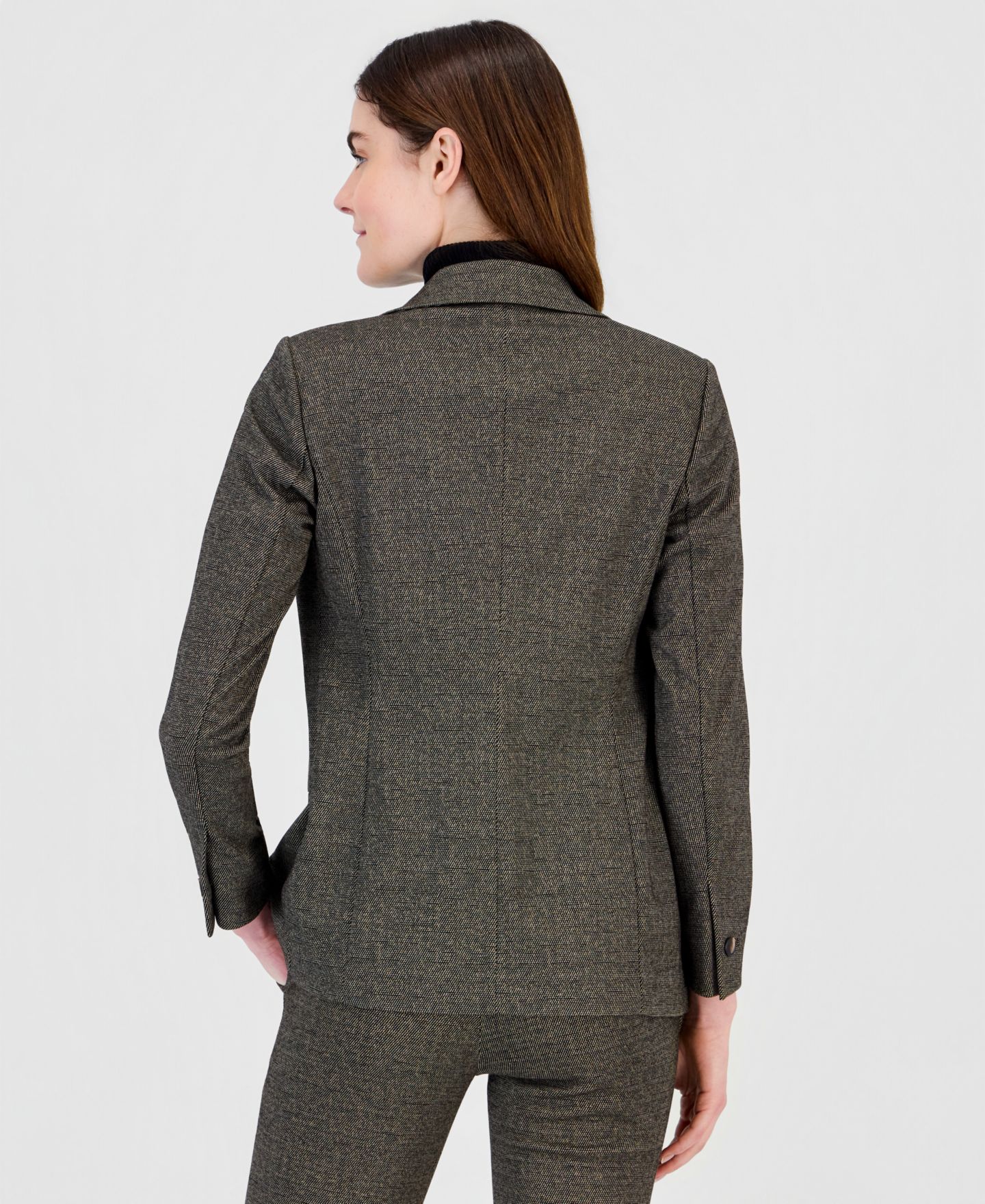 Женский пиджак Anne Klein Double Breasted Notched Collar Triple Pocket Blazer, цвет: Чёрный разноцветный — фото 4