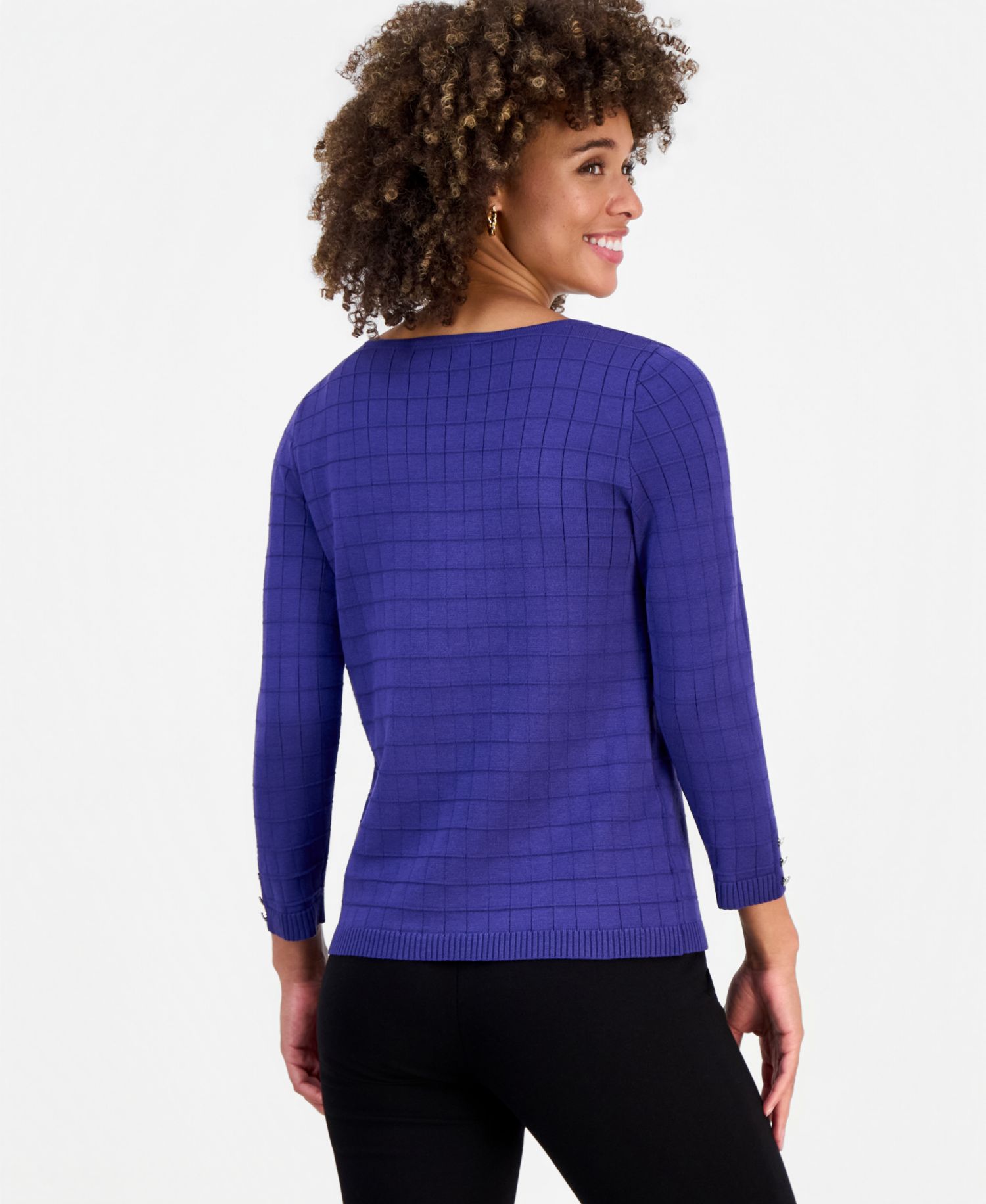 Women's Textured Boat-Neck 3/4-Sleeve Sweater