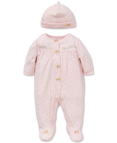 Little Me 2-Pc. Dot-Print Hat & Footed Coverall Set, Baby Girls (0-24 months)