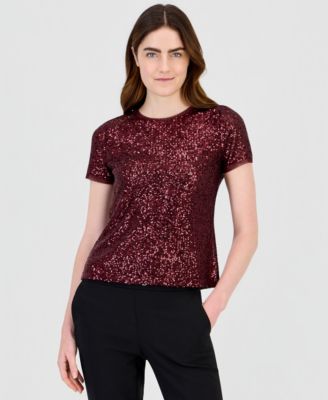 Women's Sequin Crewneck Short-Sleeve Tee