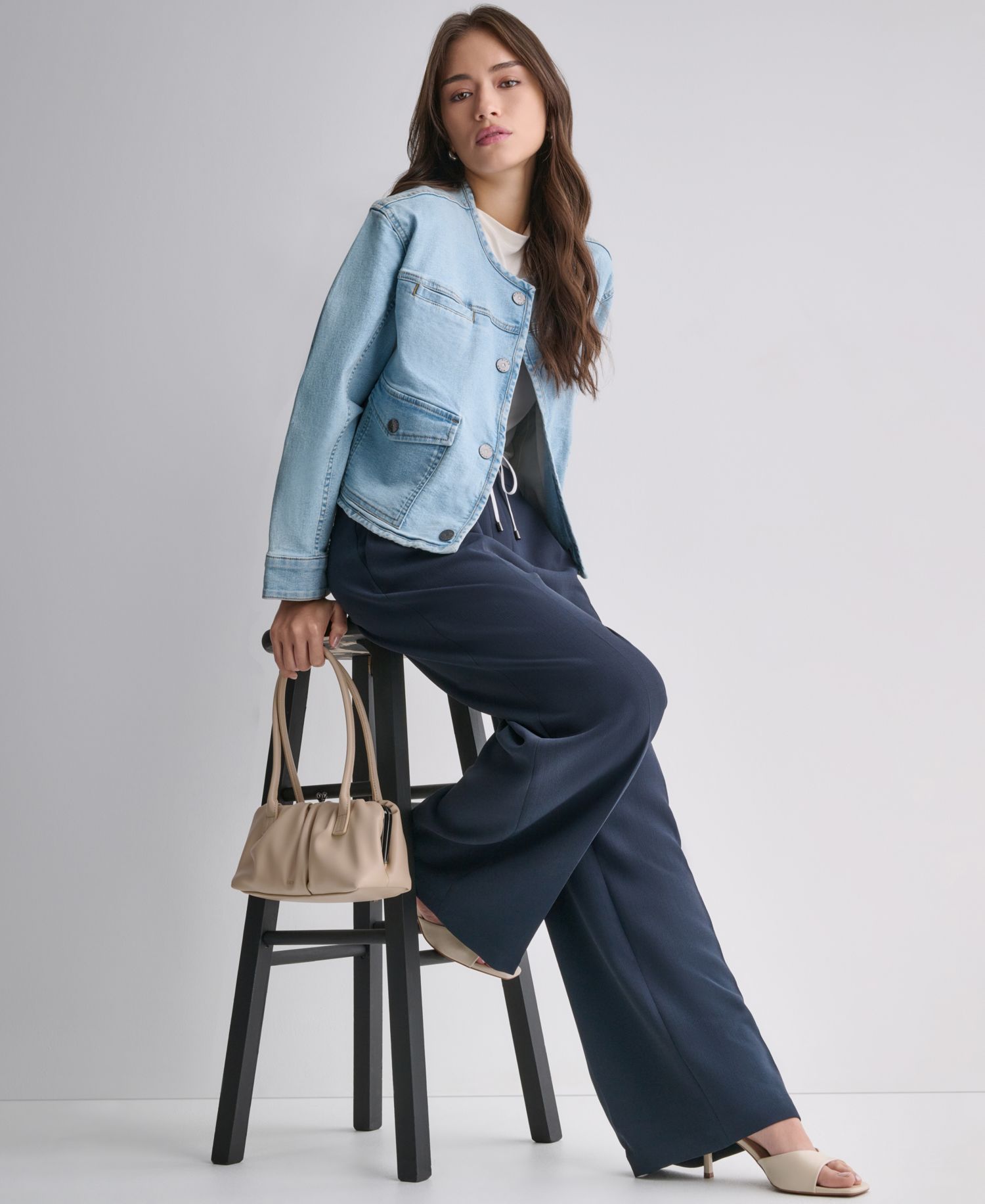 Women's Boxy Crewneck Button-Front Denim Jacket