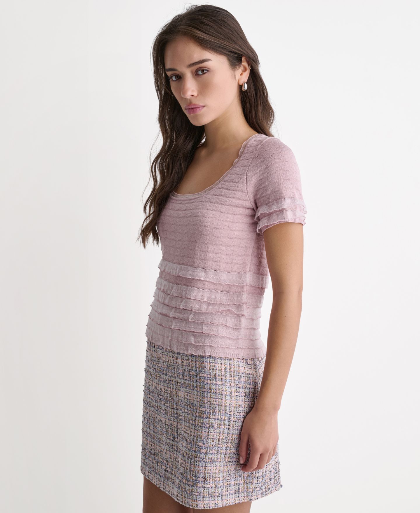 Женская юбка BCBG Metallic Accent Tweed Mini, цвет: Разноцветный — фото 9