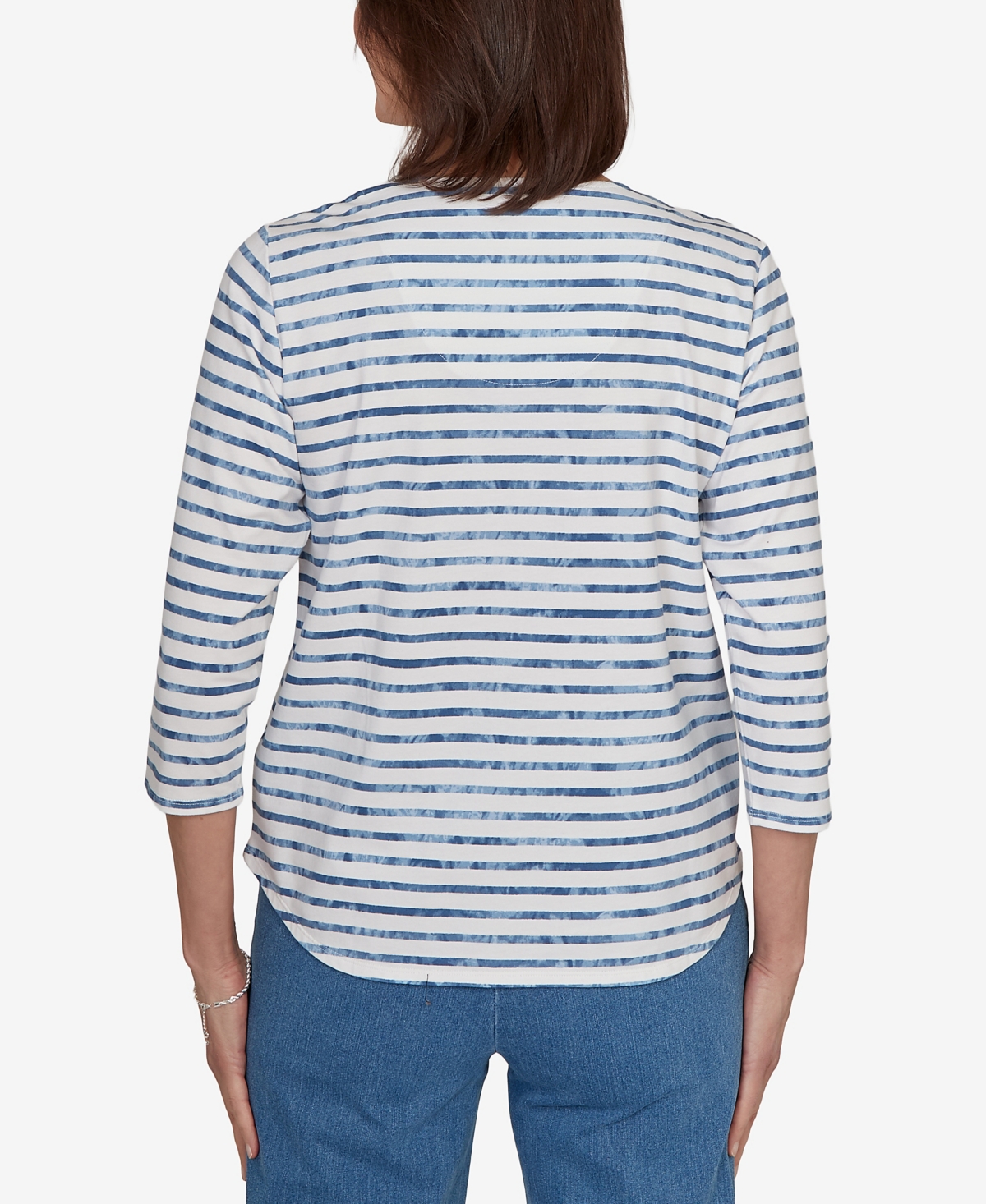 Alfred Dunner Petite Medallion Embroidered Stripe Top