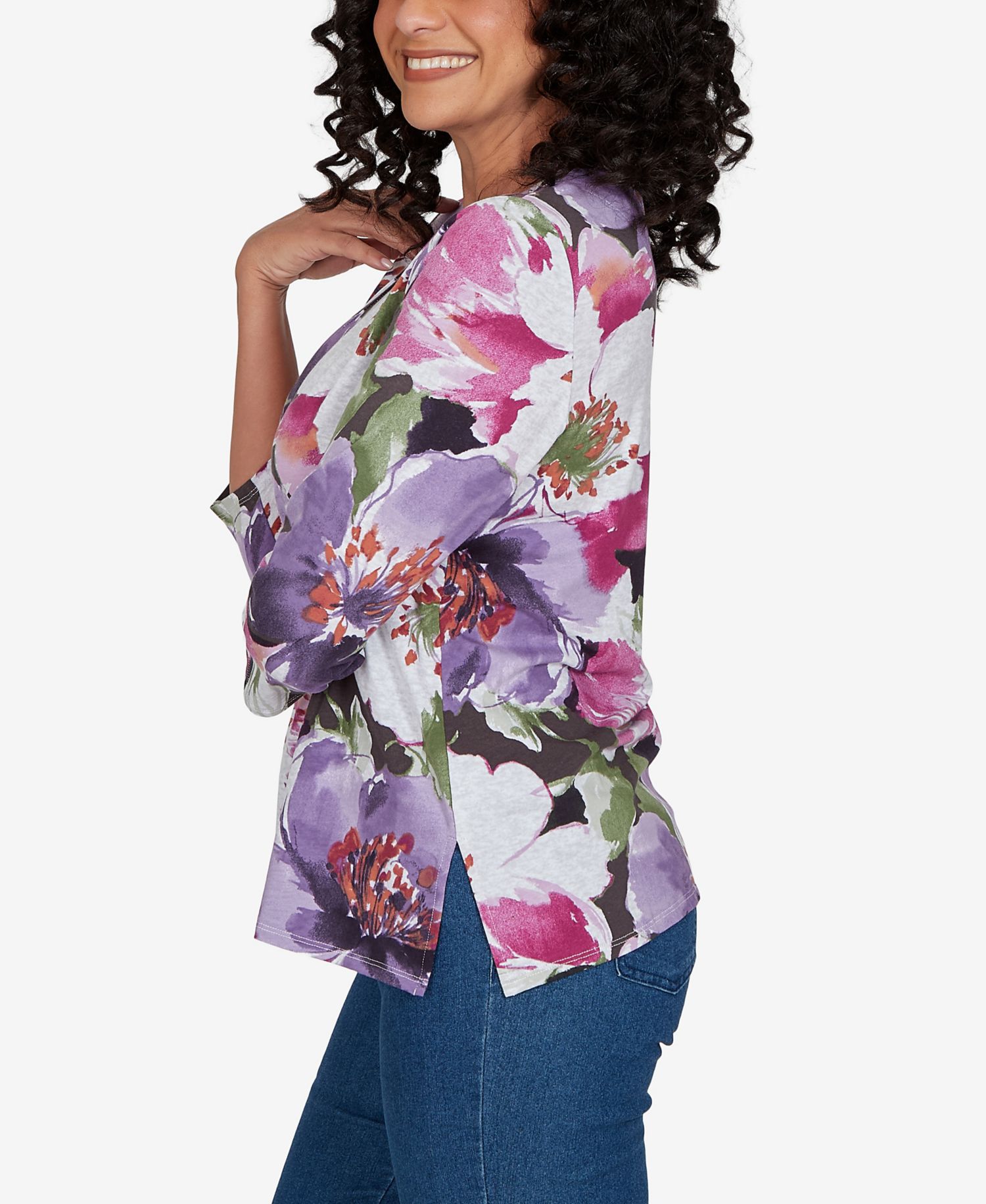Petite Violet Blooms Knit Top