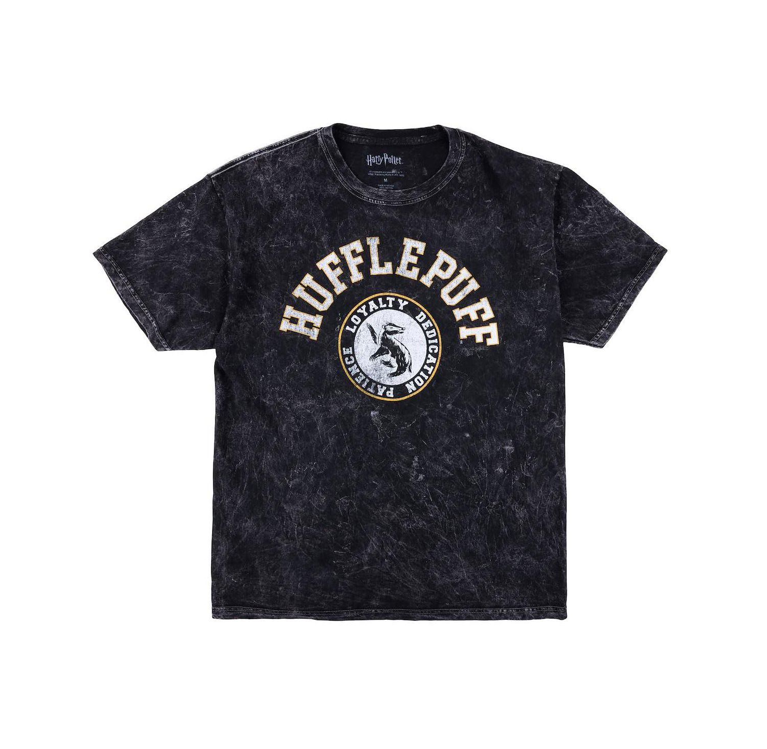 Men's Hufflepuff Varsity Black Vintage Mineral Wash Crew Neck Short Sleeve T-shirt-XXL