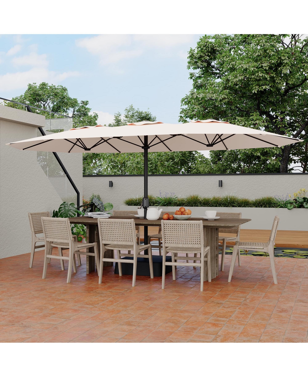 homfan Heavy Duty Outdoor Patio Umbrella with 8 Ribs, Waterproof Uv Protection, Crank and Push-Button for Deck, Pool, Garden, Backyard