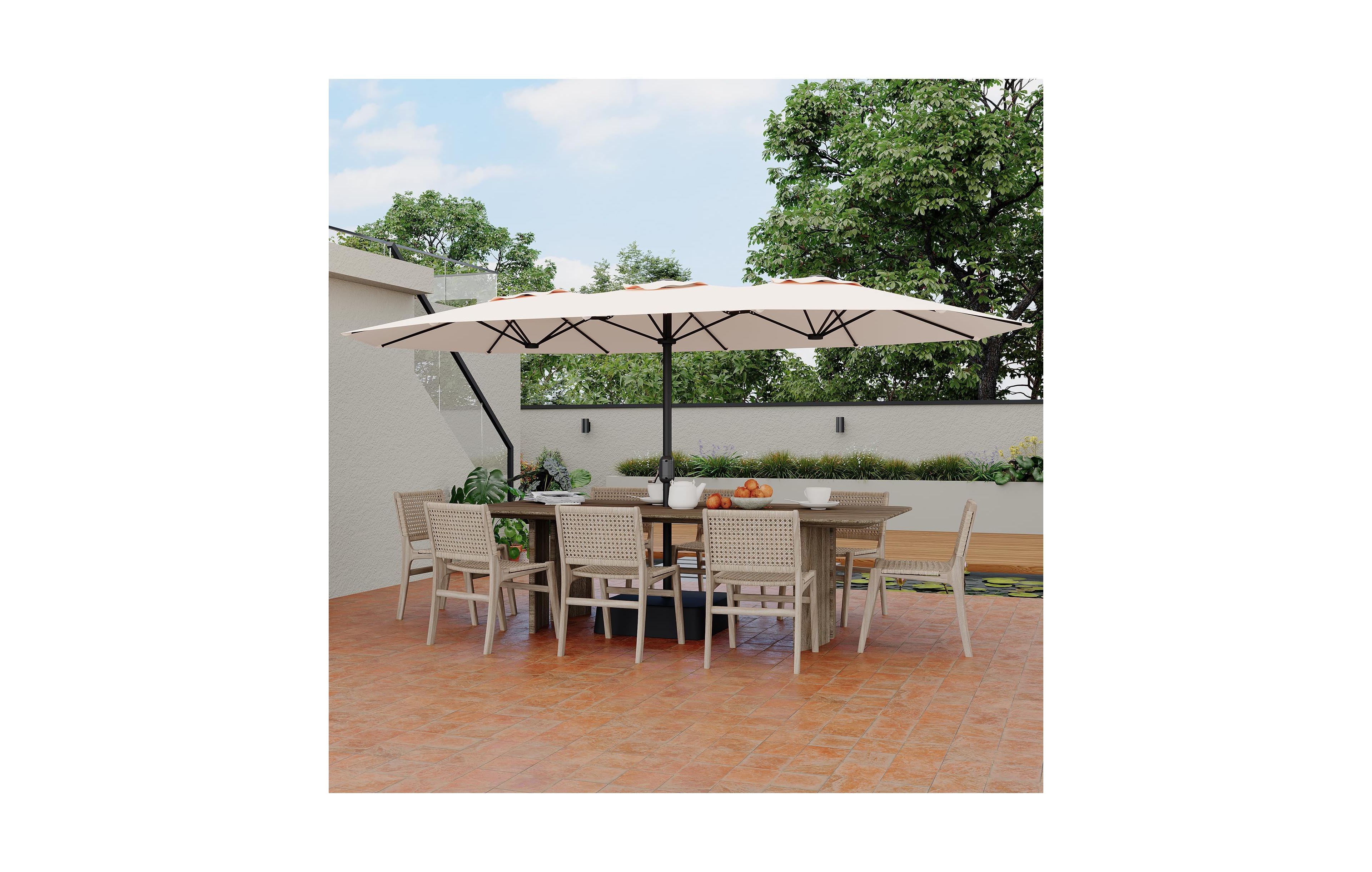 homfan Heavy Duty Outdoor Patio Umbrella with 8 Ribs, Waterproof Uv Protection, Crank and Push-Button for Deck, Pool, Garden, Backyard
