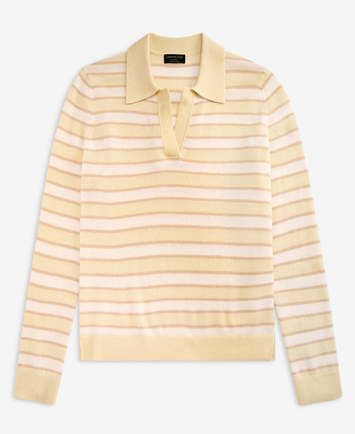 Charter Club Women's 100% Cashmere Striped Collared V-Neck Sweater, Macy's Exclusive