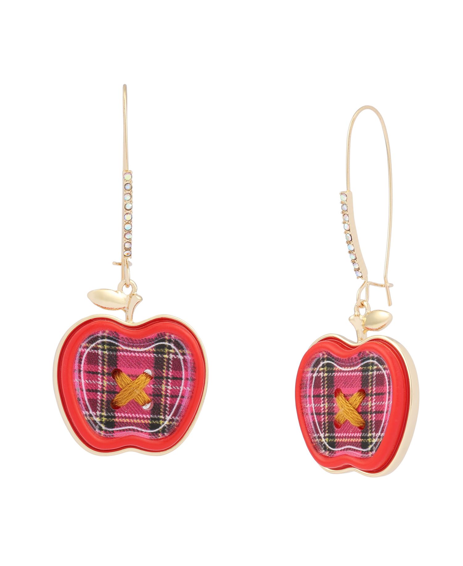 Faux-Stone Best In Class Plaid Apple Dangle Earrings
