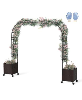 6.6 FT Tall Metal Garden Arbor with 2 Raised Garden Planters Arch Trellis Outdoor