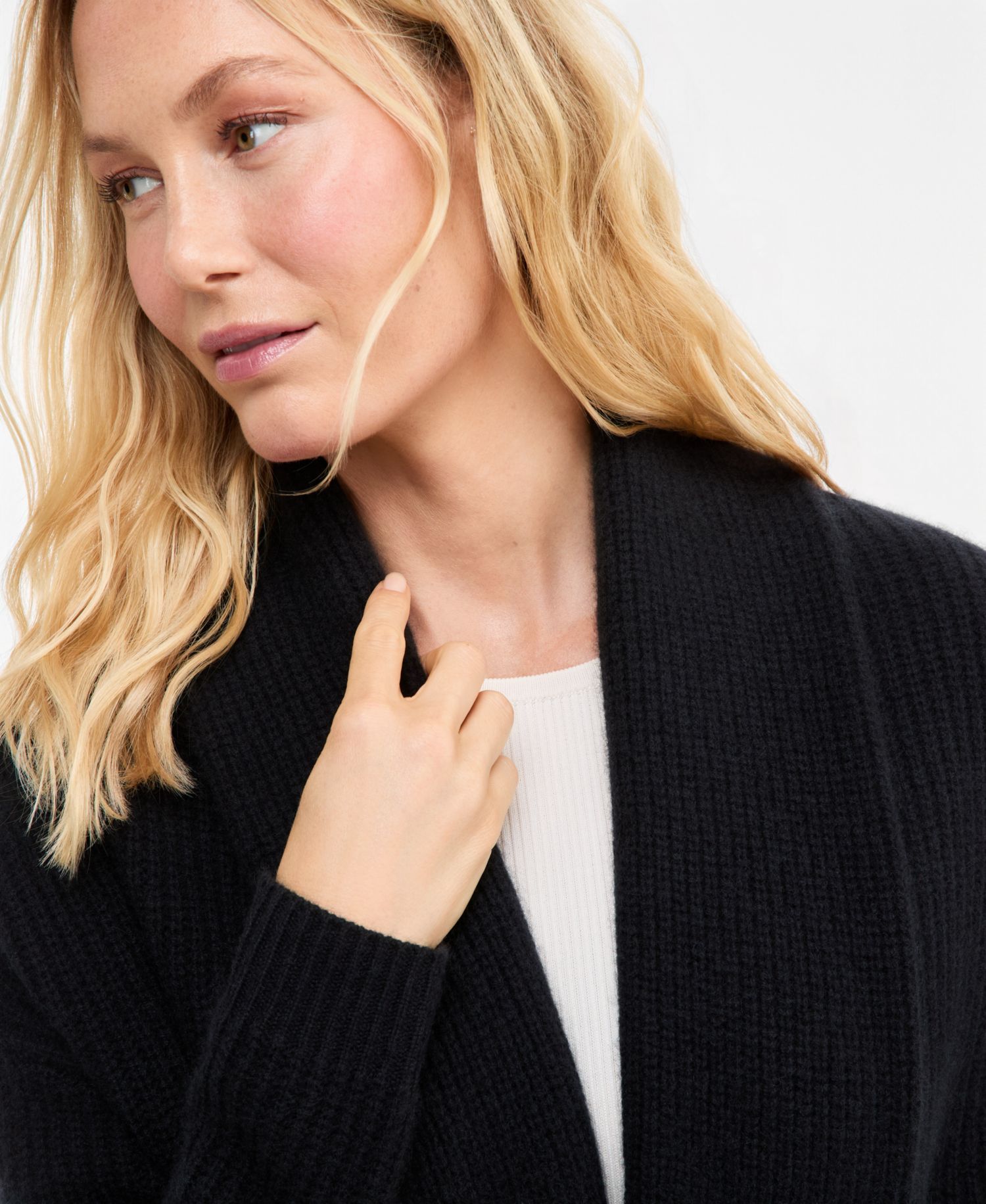 Women's 100% Cashmere Drop Shoulder Shawl-Collar Cardigan