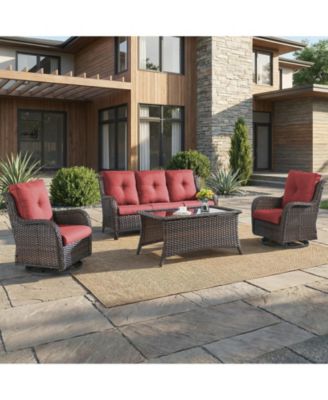 Wicker Patio Furniture Set with Coffee Table-4 Pieces All Weather Wicker Outdoor Furniture with High Back Swivel Patio Chairs Set