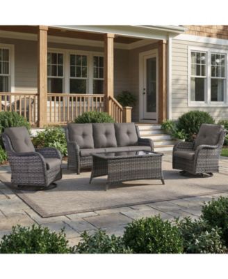 Wicker Patio Furniture Set with Coffee Table-4 Pieces All Weather Wicker Outdoor Furniture with High Back Swivel Patio Chairs Set