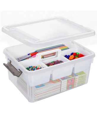 Plastic Storage Box With Removable Tray Stackable Latching Handle